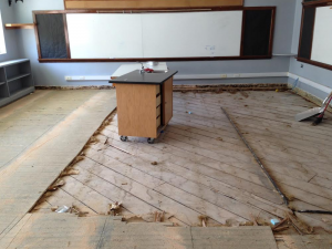 Hardwood floors in some classrooms are being removed.