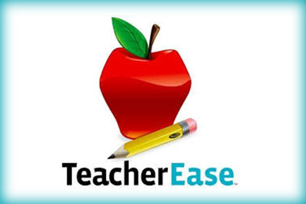 A logo featuring a red apple with a green leaf at the top and a yellow pencil below it. The text 